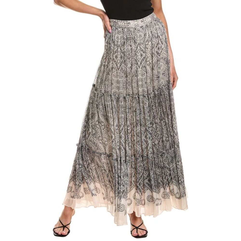 Hemant & Nandita Womens  Tiered Maxi Skirt, White